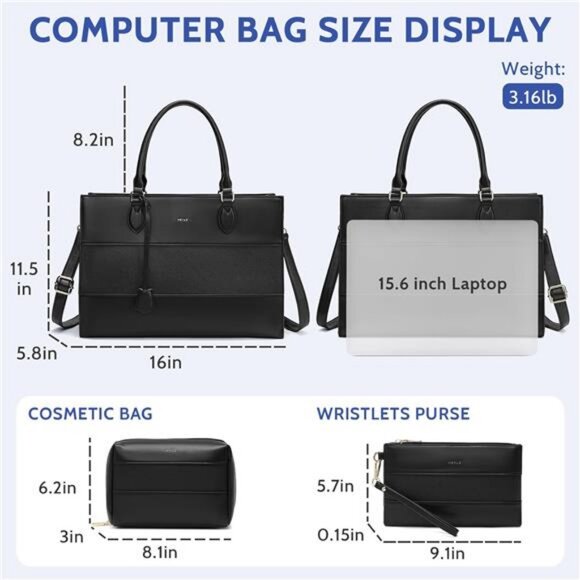 3pc Sets Laptop Bag for Women,15.6 Inch Work Tote Bags Waterproof Leather - Picture 2 of 7